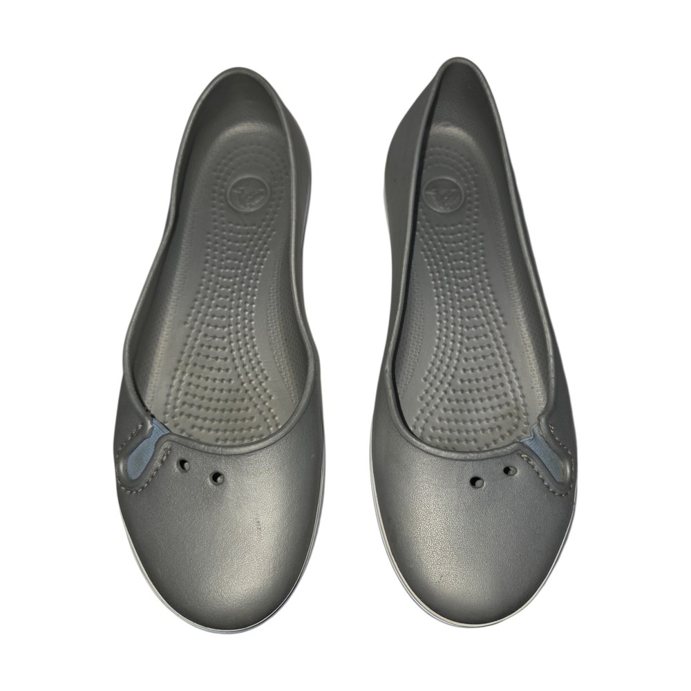 Crocs Crocband Flat Metallic Charcoal Grey Blue Ballet Flats Womens 8